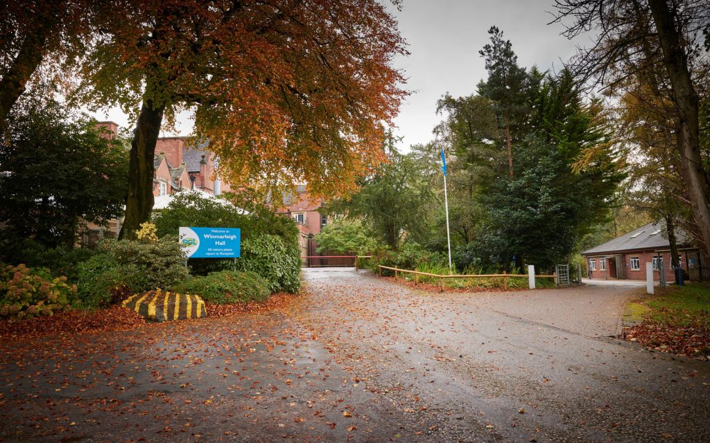 Entrance to PGL Winmarleigh Hall, our activity centre in Lancashire